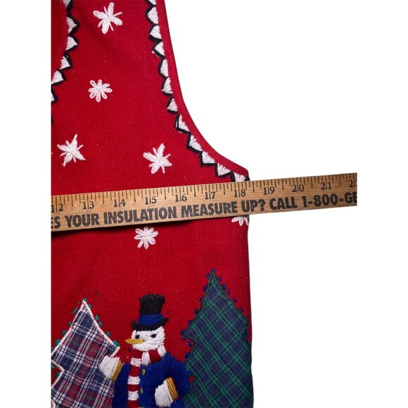Vtg Snowman Red Christmas Ugly Grandma Sweater Vest Wool Blend Winter Holiday - Picture 4 of 5